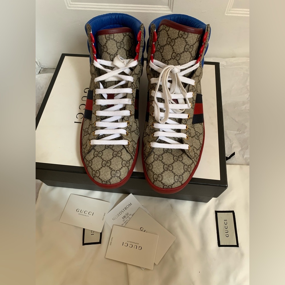 Gucci Men's High-Top Sneakers - Brown, RED, Blue - Picture 8 of 10